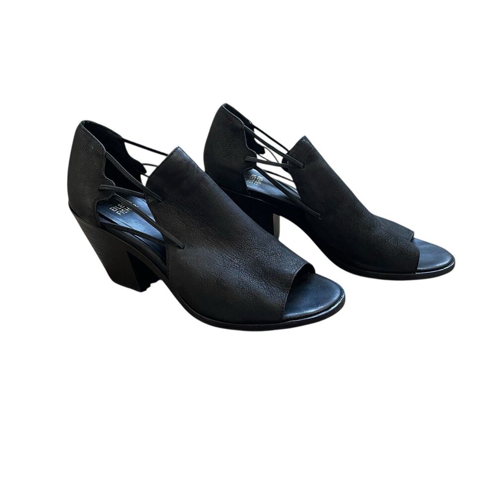Eileen Fisher Black Slide Wedge Sandals Vero Cuoio Women's Sz 7.5 Elastic Straps
